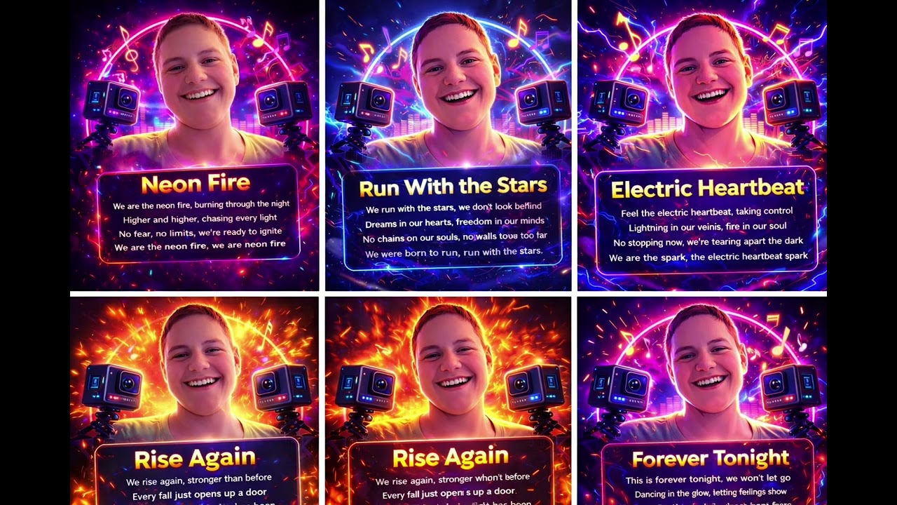 Neon Fire,run with the Stars, Electric heartbeat, rise again, forever tonight 