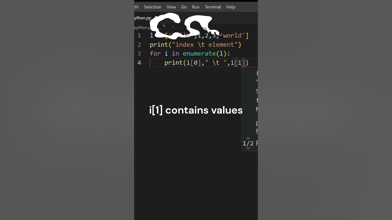 print index and value at same time in python #shorts #youtubeshorts # ...
