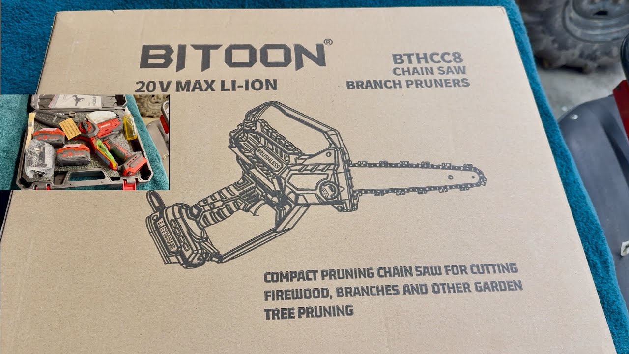 Bitoon 20v battery powered, mini chainsaw review. - YouTube