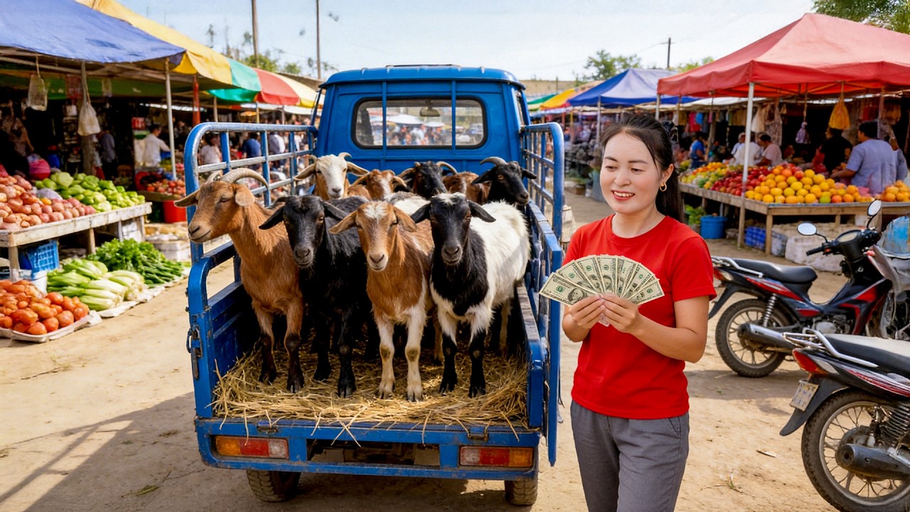 Buying Tons Of Goats From Local Farmers – Transporting By 3-Wheeled Truck To Village Market Sell
