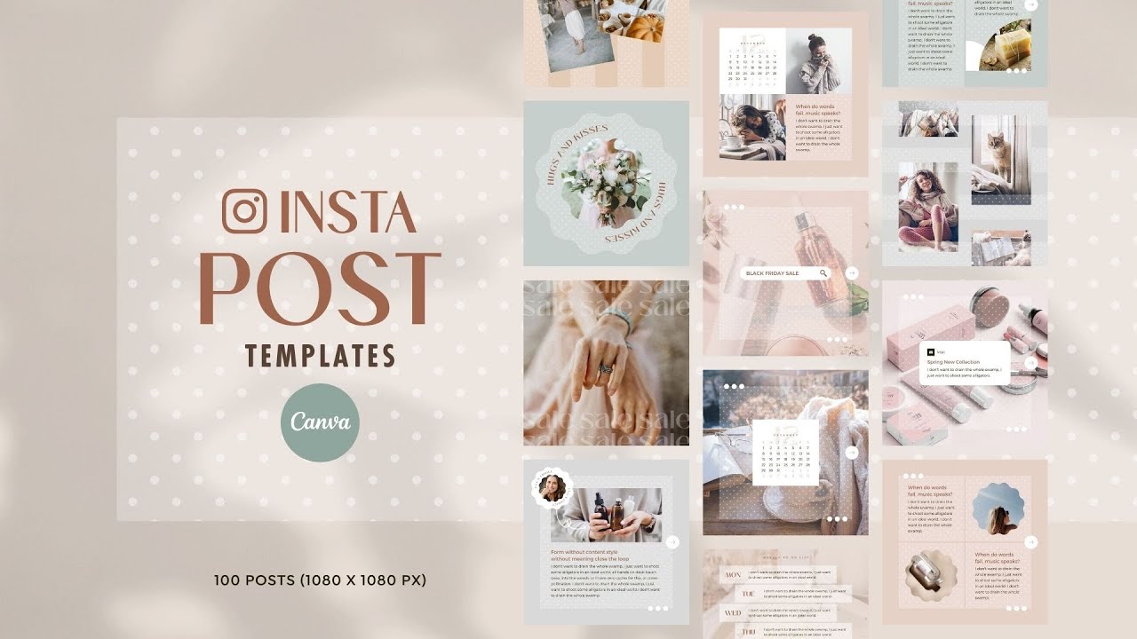 Instagram 100 Carousel Templates Canva - Editable Pink Beige Social ...