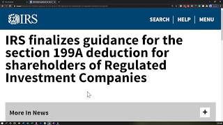 IRS finalizes guidance for the section 199A deduction for shareholders of Regulated Investment Co