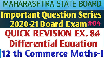 Ex. 8.4 Differential Equation |Important Questions|| Board Exam 2020-21| |12th Com Maths-1
