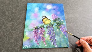 Butterfly painting ideas / How to paint Wisteria / Bokeh background / Easy painting tutorial 36