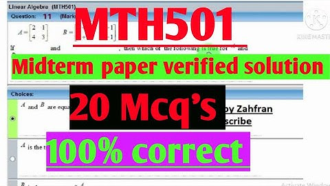 Mth501: midterm past paper solution|| 20 most important objective||part-1 ||maths by Zahfran