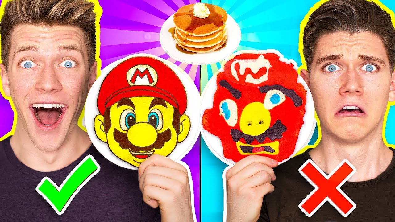 ⁣PANCAKE ART CHALLENGE 4!!! Learn How To Make Mario Odyssey Star Wars Jedi Nintendo Food DIY Pancake