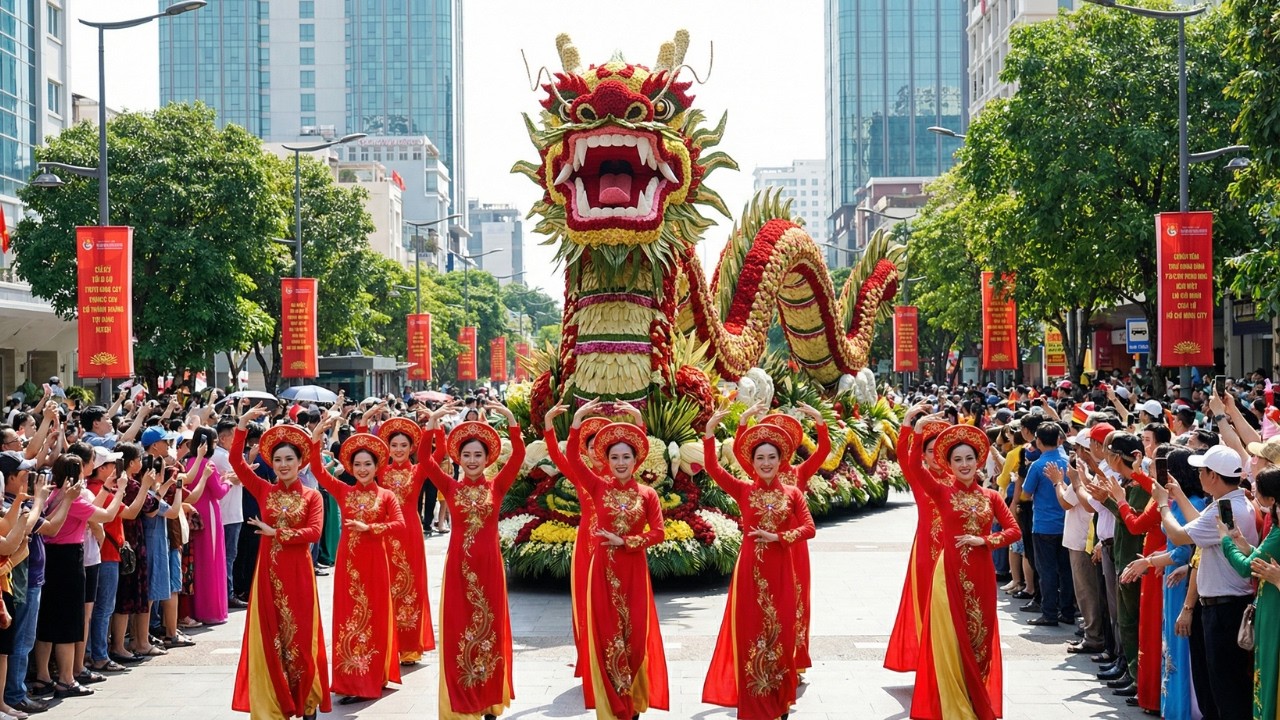 Saigon Welcomes New Year 2026 with a Giant Flower Float Parade  Year of the Horse 2026 4K HDR