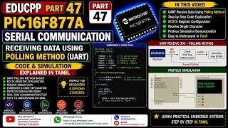 EDUCPP Part 47 PIC16F877A Serial Communication Receiving Data Using Polling Method UART Code & Simul