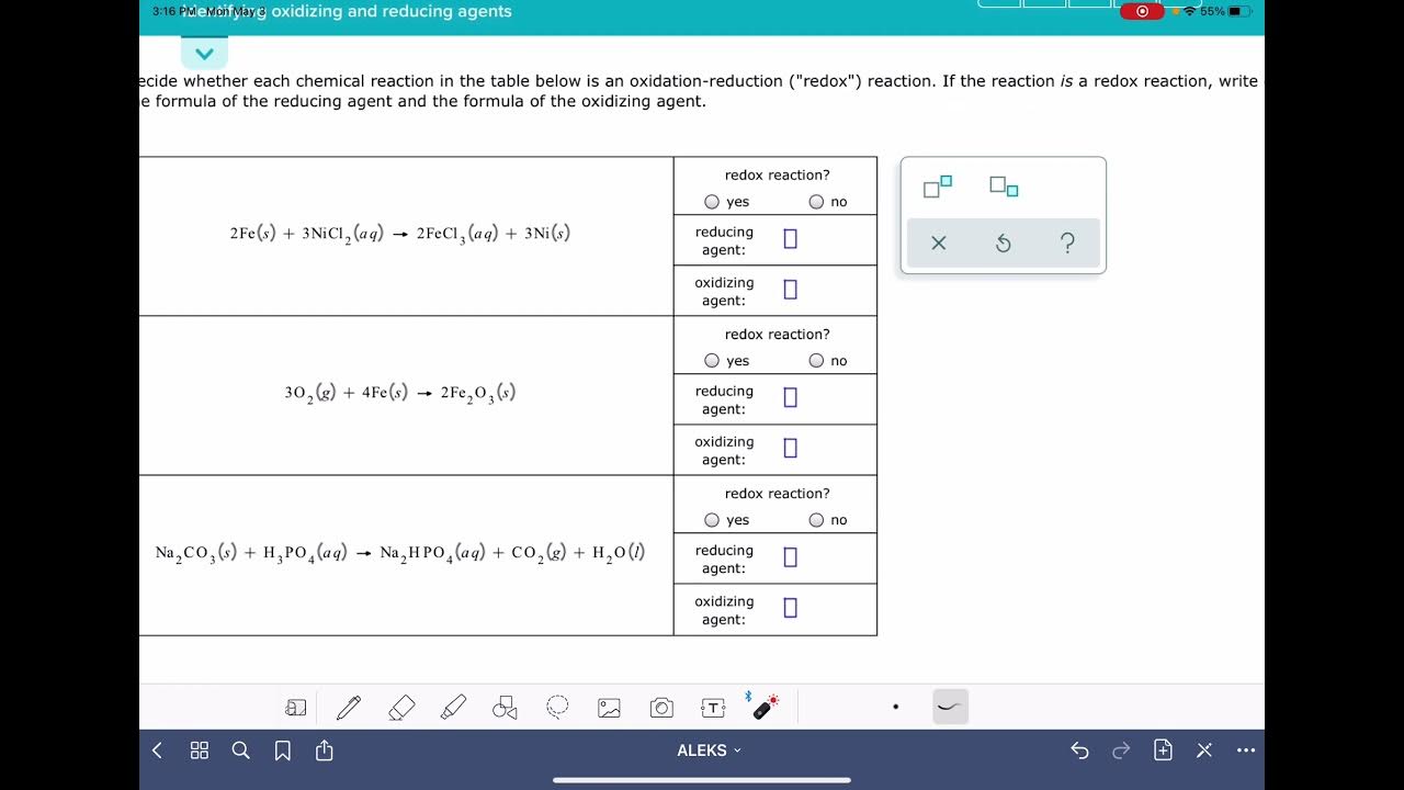 ALEKS Identifying oxidizing and reducing agents YouTube