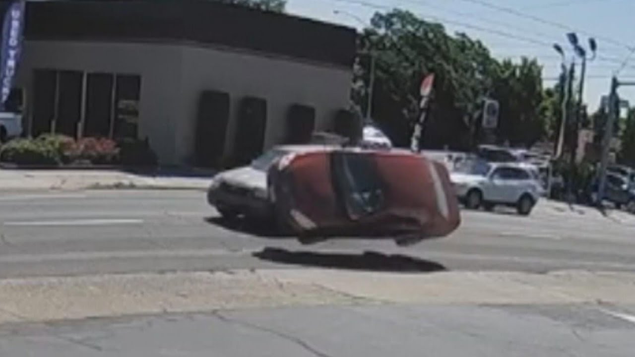 Caught On Camera Car Flips Onto Sidewalk YouTube