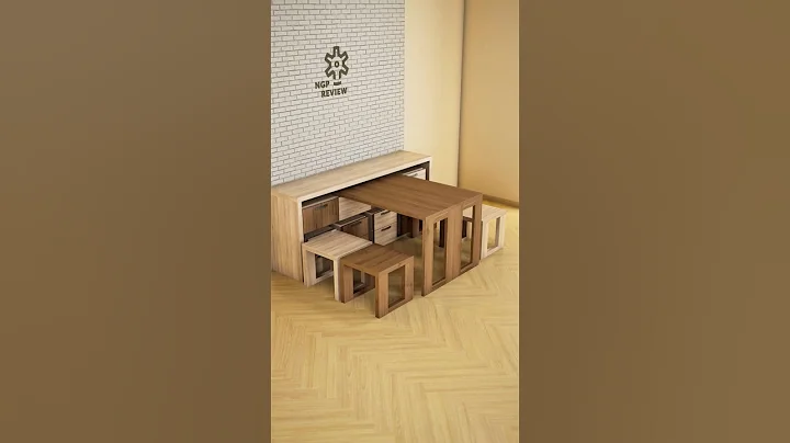 Space-Saving Multifunctional Furniture Design. Folding Table with Hidden Stools.
