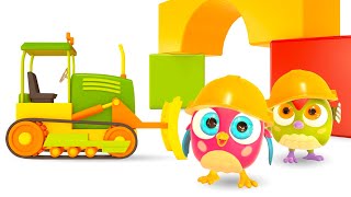 Learn colors and shapes with baby cartoons! A building blocks’ house. Toy cars & Baby Owl.