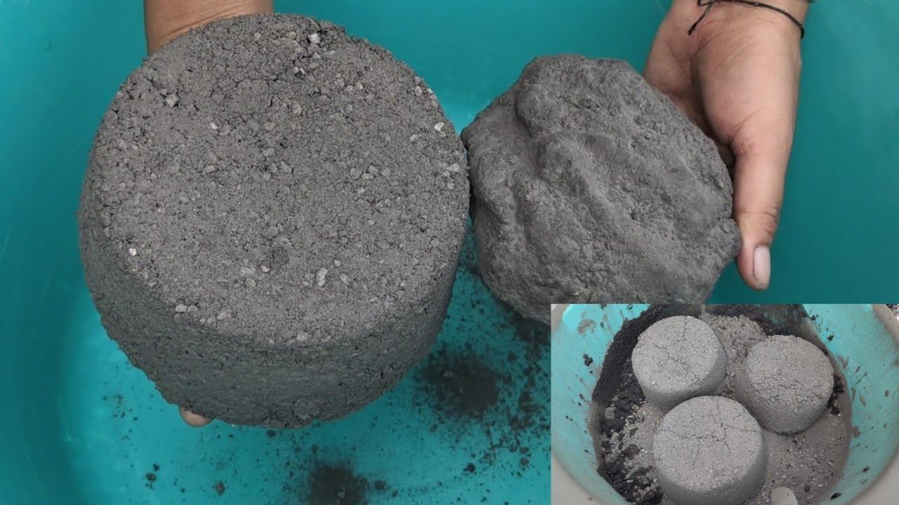 Asmr/ Black charcoal with white concrete crumbling dry and water 💦💦