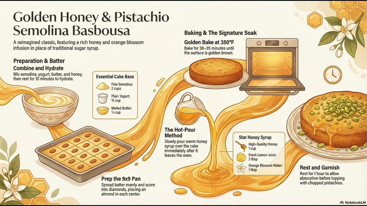 Honey Pistachio Semolina Basbousa Recipe