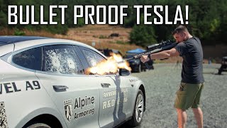 Shooting a BULLET PROOF Tesla! - Ballistic High-Speed