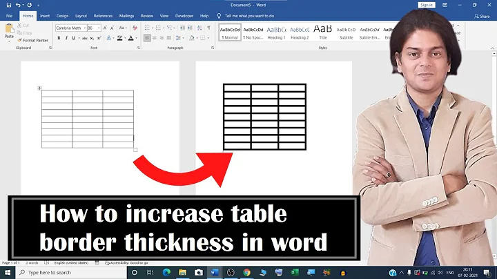 How to increase table border thickness in word