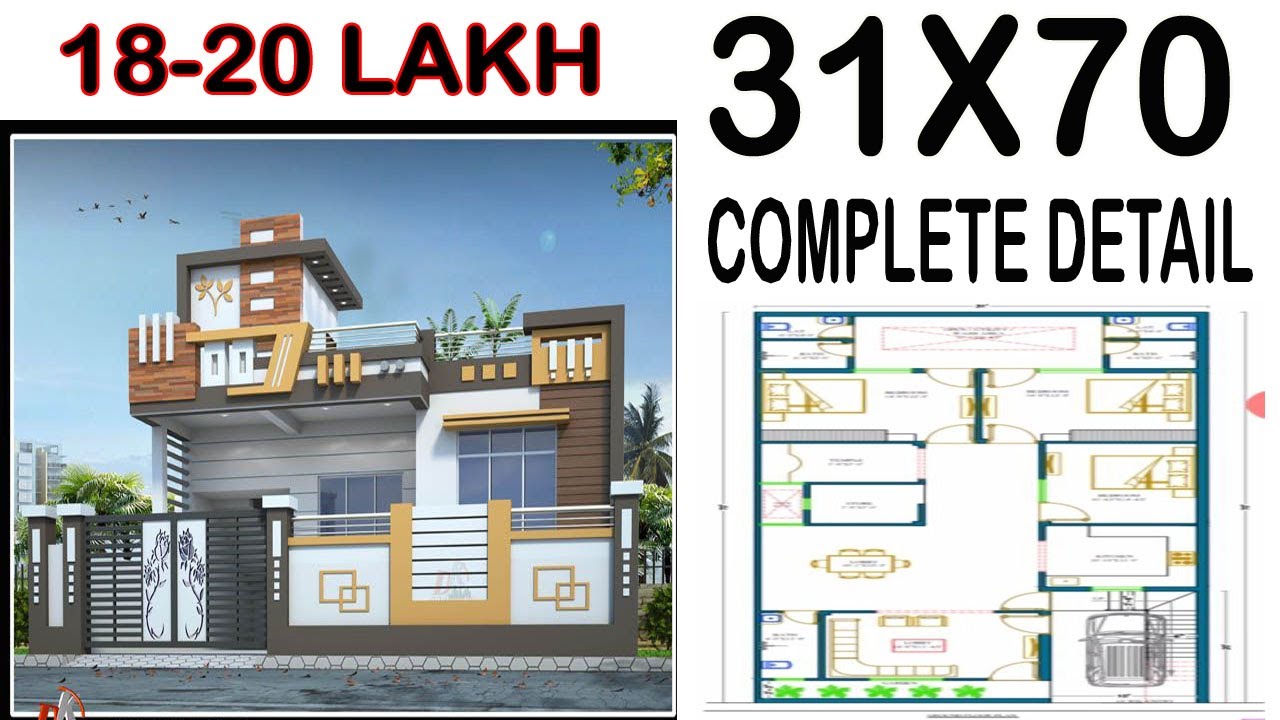 31'-0" x 70'-0" House Plan 4BHK With Car Parking || 30 by 70 House map ...