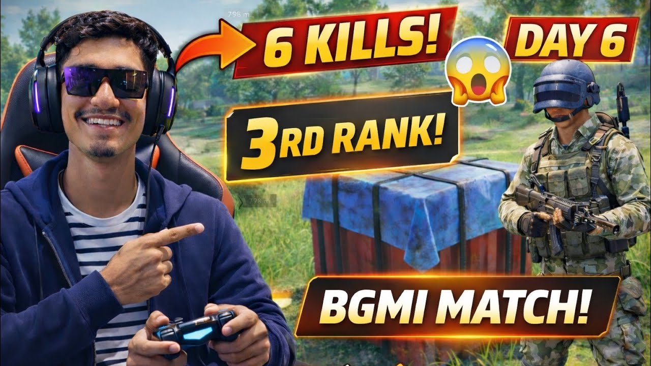 DAY 6 🔥 6 KILLS OP GAMEPLAY 😱 3rd Rank! Almost Chicken Dinner | BGMI