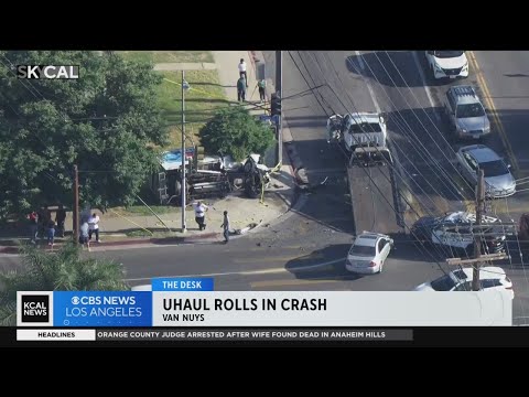 1 person hospitalized after a violent crash in Van Nuys