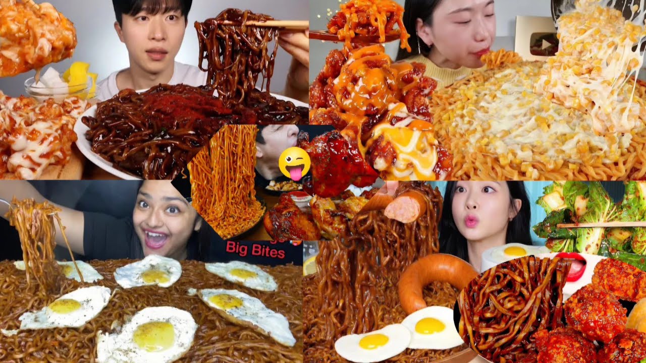 ULTIMATE KOREAN CHINESE NOODLES BLACK BEAN_BULDAK NOODLES MUKBANG COMPILATION BIG BITE FAST FOOD