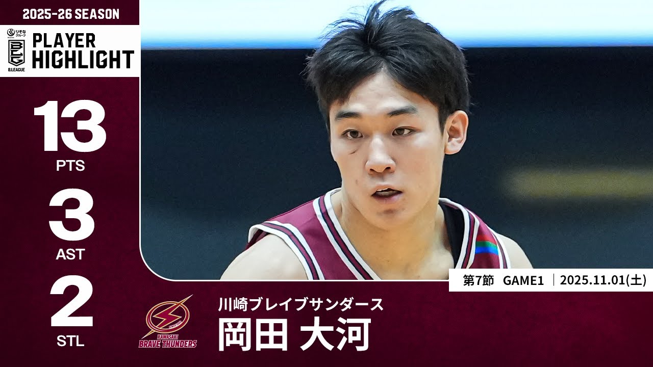 【プレーまとめ】川崎#55 岡田 大河｜第7節GAME1｜11.01.2025 プロバスケ (Bリーグ)