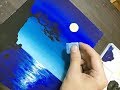 【見て楽しむシルエット風景】Acrylic paint silhouette landscape月と海の青い景色Part3