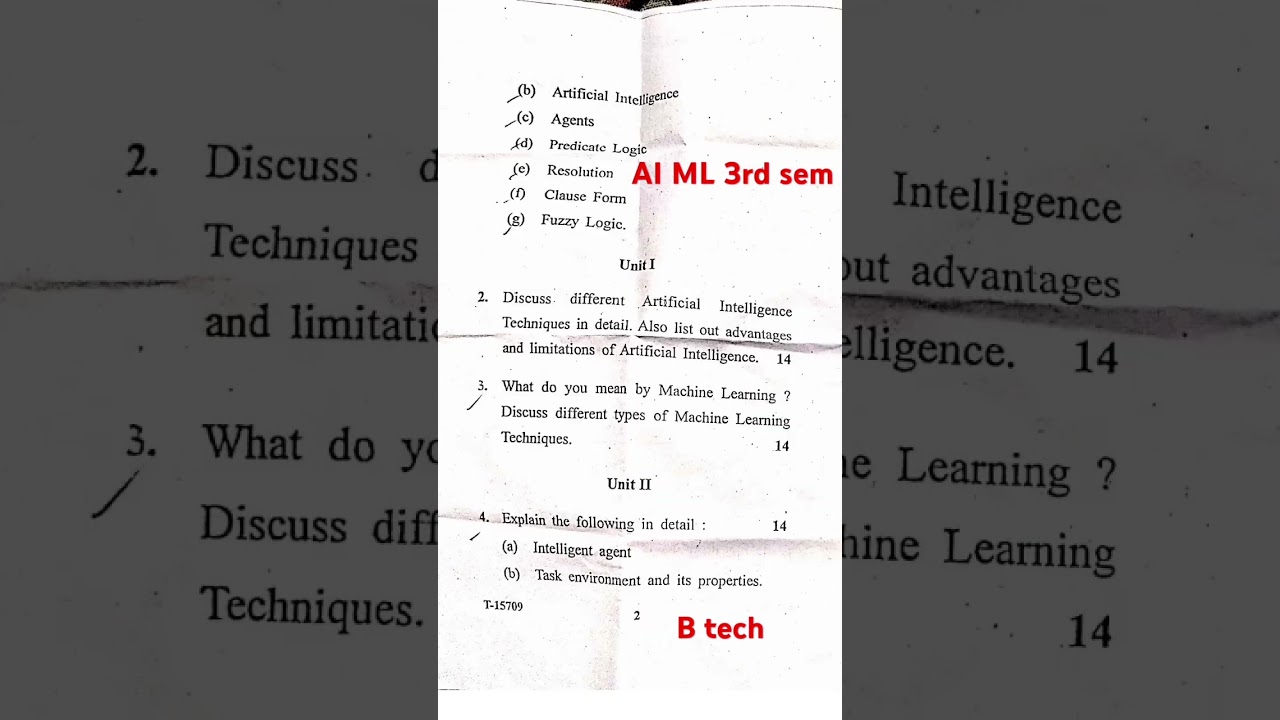AI ML 3rd sem Question paper B.Tech 