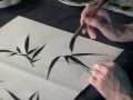 How to paint black ink bamboo leaves in sumie chinese brush technique