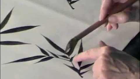 How to paint Black Ink Bamboo leaves in Sumi-e Chi...