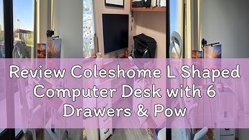 Review Coleshome L Shaped Computer Desk with 6 Drawers & Power Outlet, 55 Inch Corner Desk with Reve