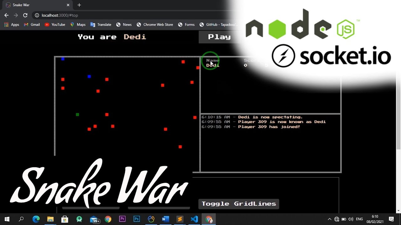 Snake War Multiplayer Game | Nodejs Socket.io - YouTube