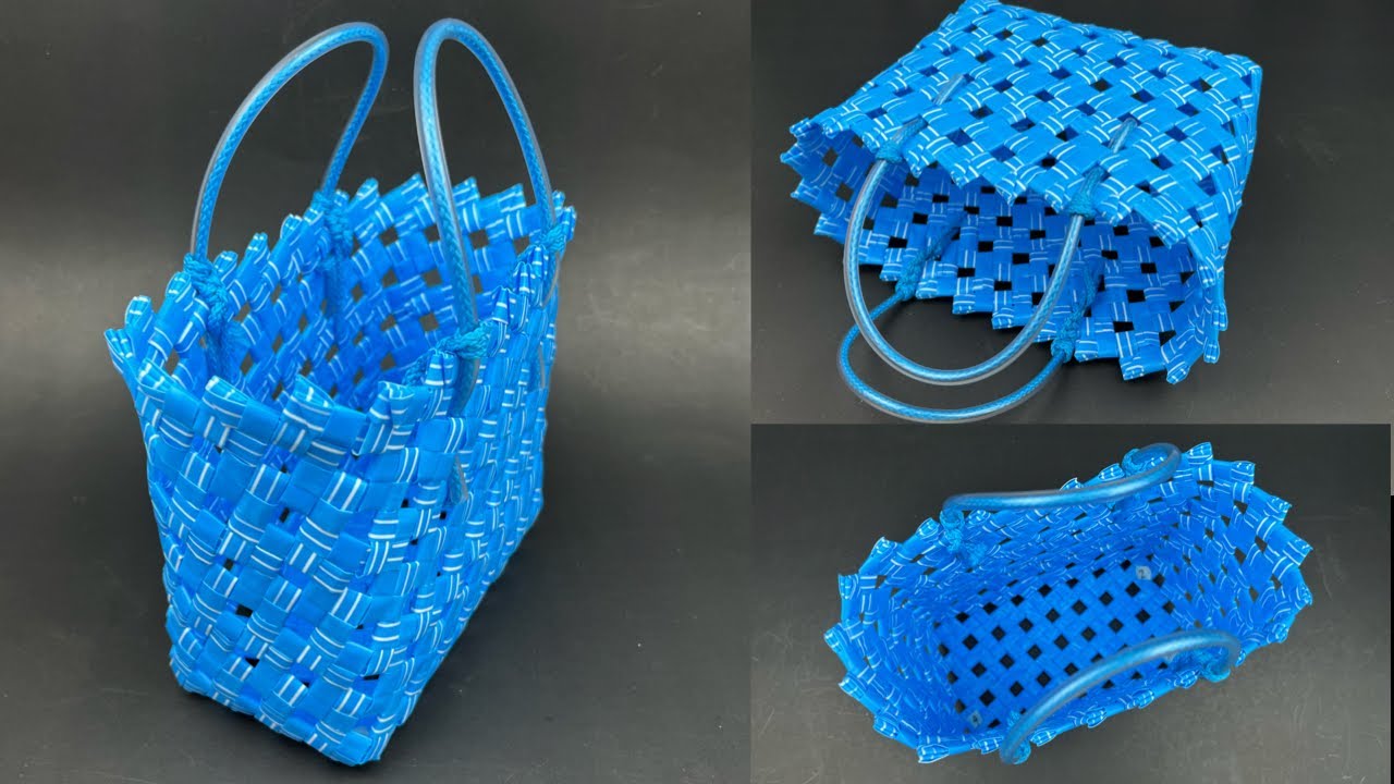 สานตะกร้าเล็กจากหลอดพลาสติก | DIY Basket from Plastic drinking Straw.