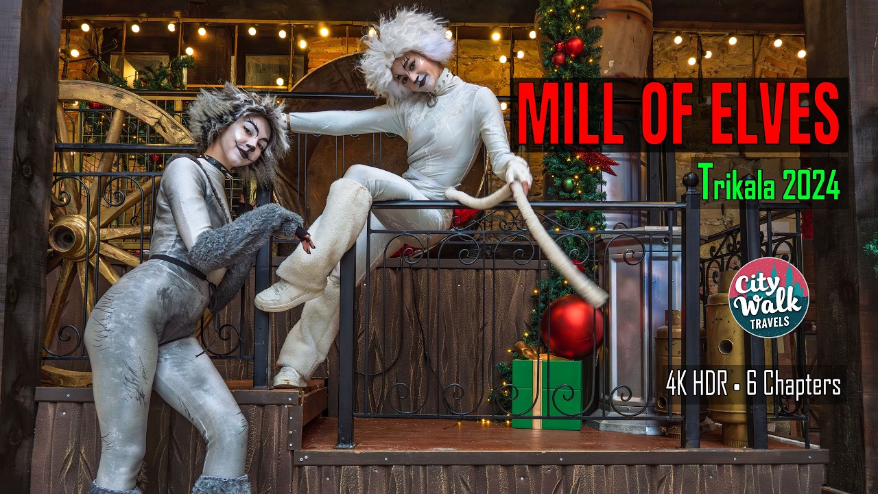 🎄 Greece Christmas Trikala| Mill of the Elves (Ο Μύλος Των Ξωτικών) – Walking Tour (Festive Music)