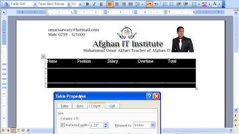 MS Word 2003 Part 28) Table Menu in Dari / Farsi Omar Akbari