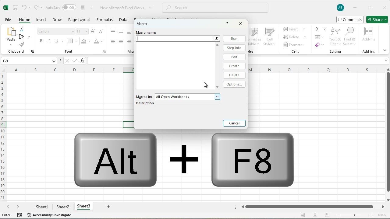 Shortcut to open Macro dialog box in excel