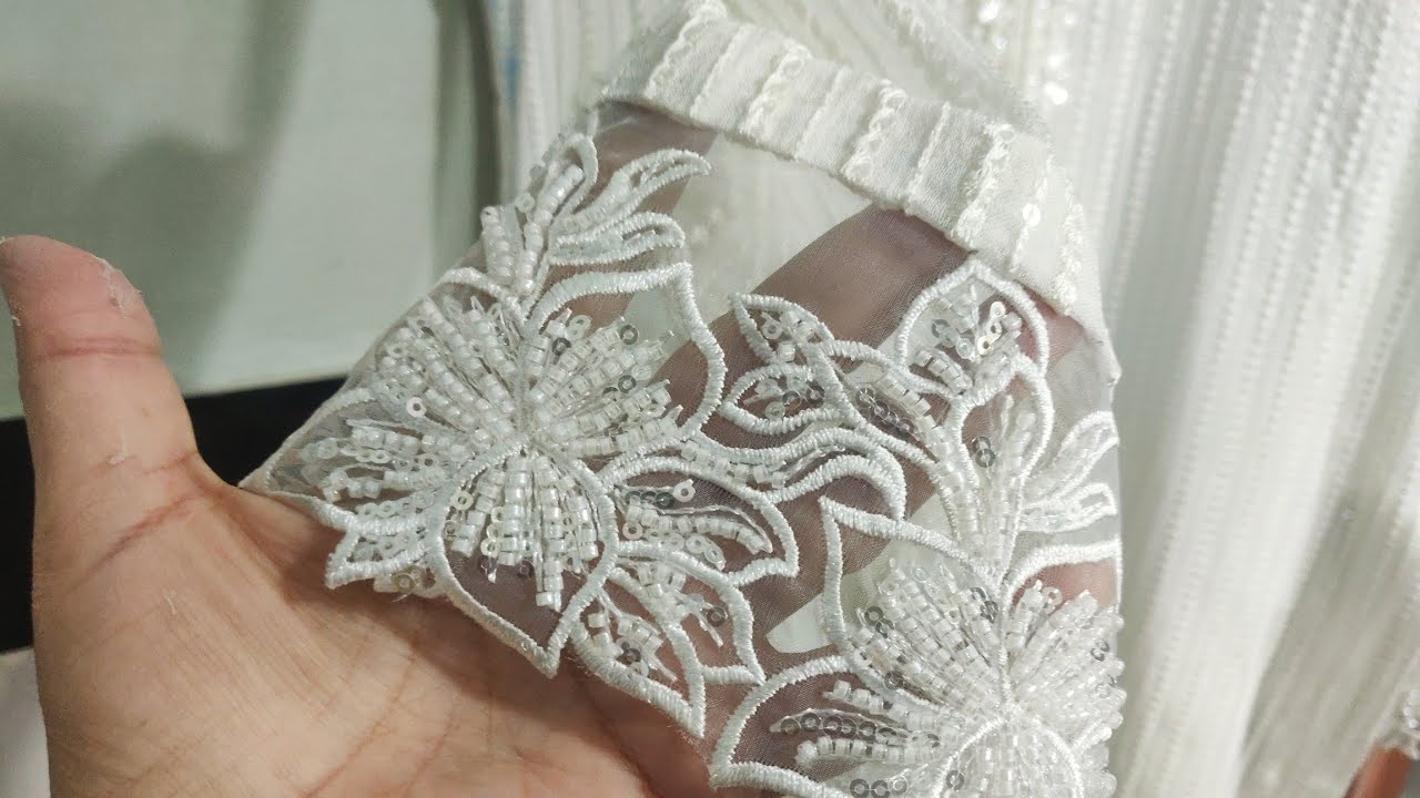 white Sequence formal kurti with organa laces || cutting and sewing #fashion