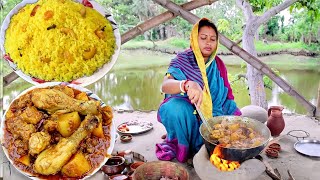 ঘরোয়া পদ্ধতিতে বাসন্তী পোলাও আর চিকেন কষা রেসিপি||polao recipe||misti polao||basanti polao