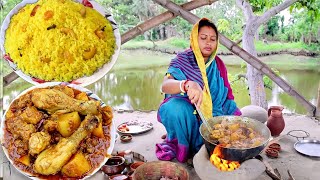 ঘরোয়া পদ্ধতিতে বাসন্তী পোলাও আর চিকেন কষা রেসিপি||polao recipe||misti polao||basanti polao