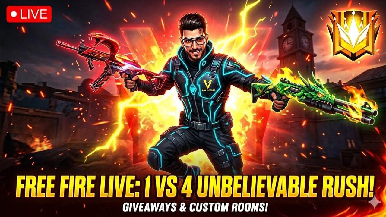 🔥 FREE FIRE LIVE: 1 VS 4 UNBELIEVABLE RUSH! 😱 ROAD TO GRANDMASTER! 👑