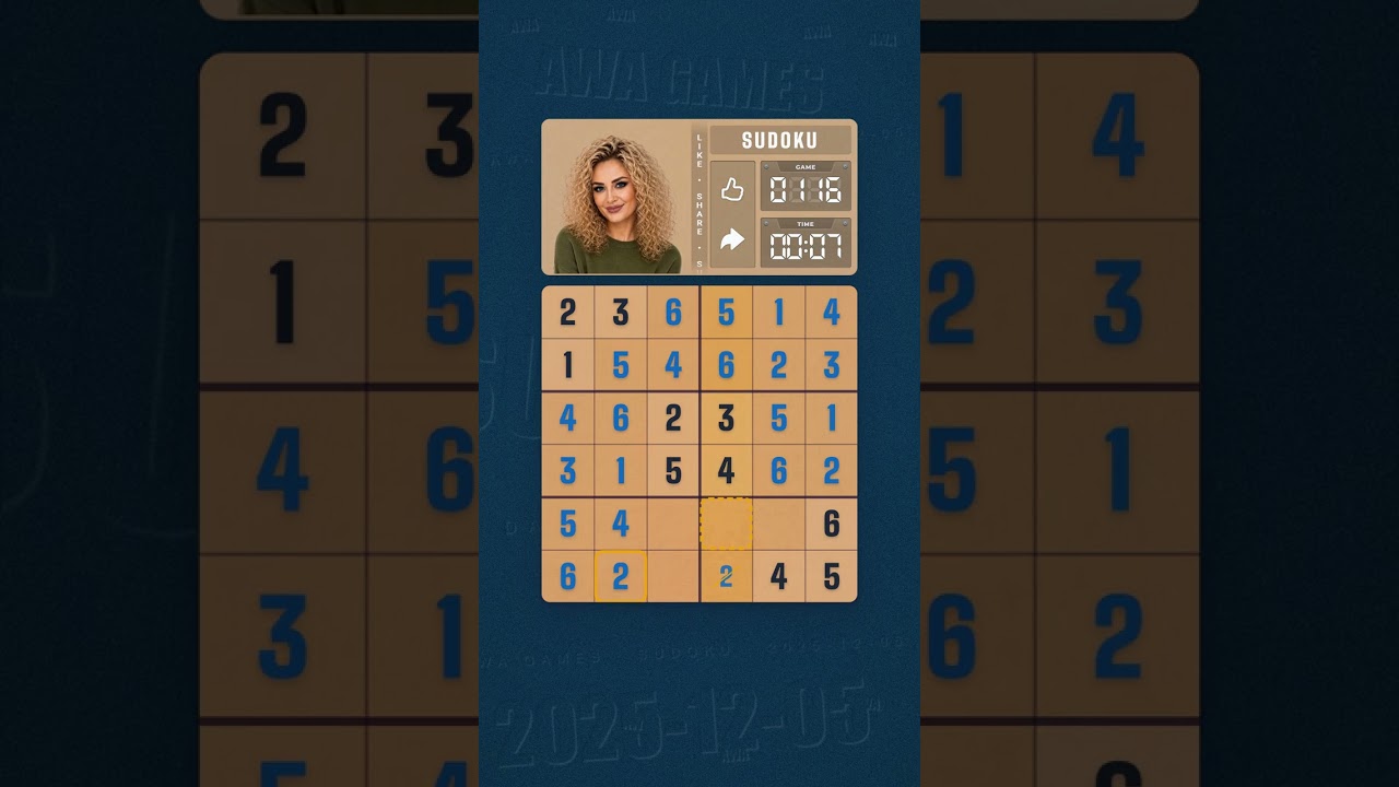 LinkedIn Mini Sudoku #116 solved board for December 5, 2025, 6x6 grid