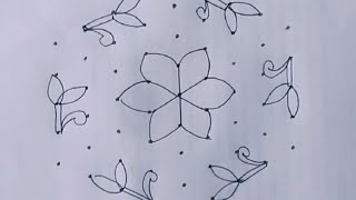 Flower design rangoli for beginners || 9 * 5 Middle dots rangoli || Amma Kolam