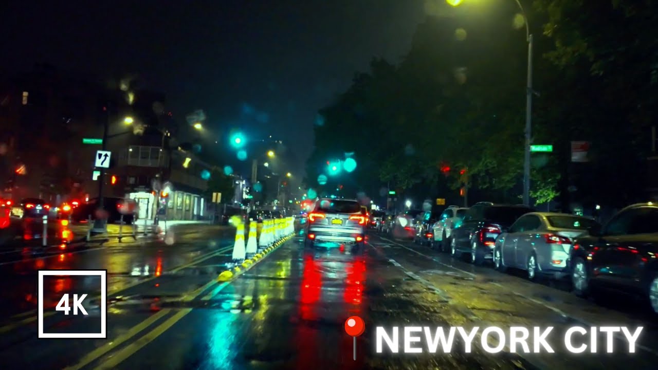 Night Driving in a Heavy Rainstorm in New York City | Harlem to lower Manhattan | Rain Drive ASMR 4K