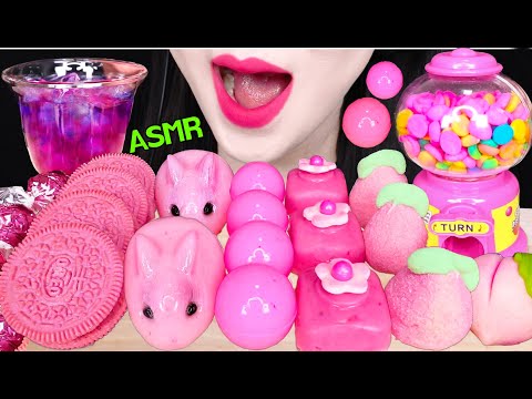 ASMR PINK FOODS *COLOR <strong>CHANGING</strong> DRINK, ICE CRACKING SOUND, <strong>JELLY</strong> JELLO 색이 변하는 음료수 먹방 EATING SOUNDS