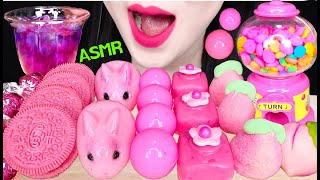 ASMR PINK FOODS *COLOR CHANGING DRINK, ICE CRACKING SOUND, JELLY JELLO 색이 변하는 음료수 먹방 EATING SOUNDS