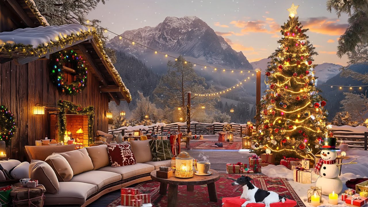 Winter Terrace w/ Cozy Outdoor Fireplace Ambience & Relaxing Sounds of ...