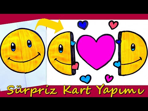 Emoji Sürpriz Kart Yapımı 🙂 How To Draw An Emoji Folding Surprise With Hearts Inside - Kart Yapımı