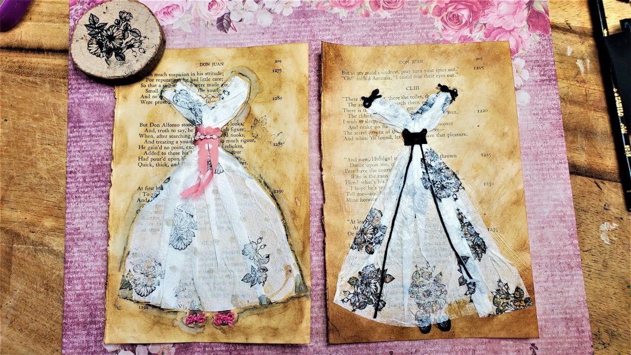 Идеи макета страницы для журнала «Junk Journal», эпизод 10 «Платье» из простых белых салфеток!» Б...