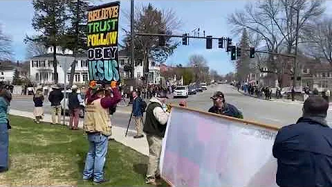 Protesters gather at Blaine House