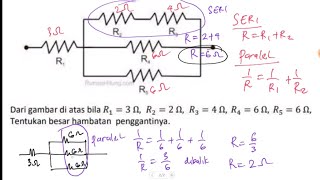 Hambatan pengganti lima resistor 3 ohm 2 ohm 4 ohm 6 ohm 6 ohm