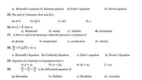 Lect02# Fluid Mechanic ii #Mcq type questions #Continuity  Equation # Euler